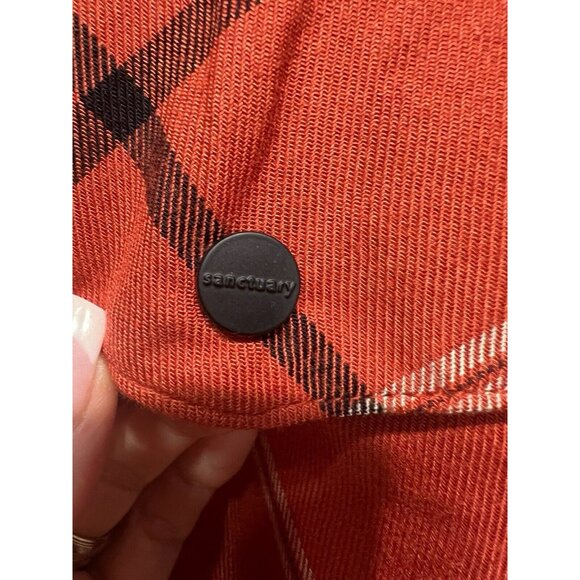 Sanctuary Women Large Plaid Orange Pocket Boyfriend Shirt Top Button NWT - Picture 8 of 10